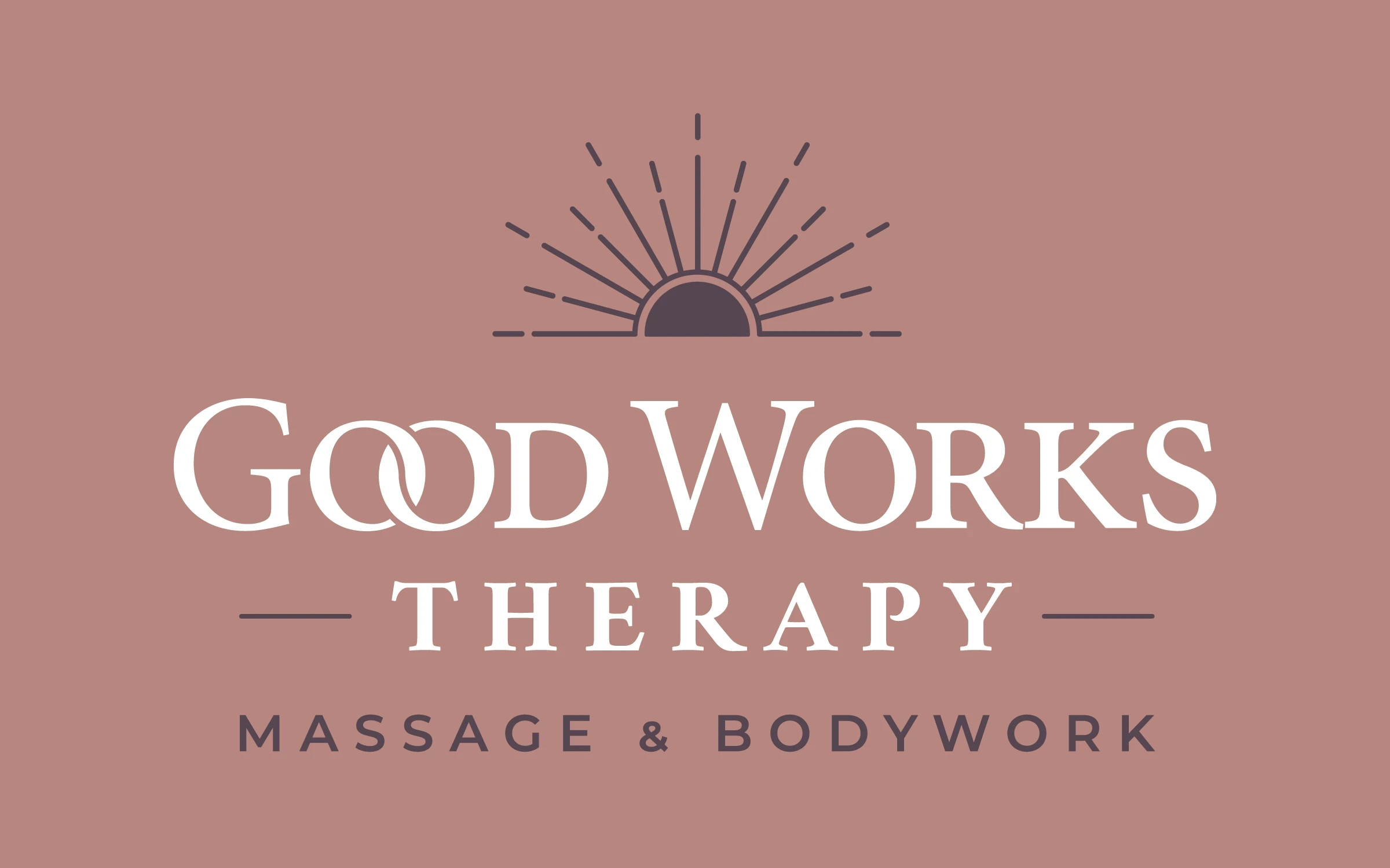 Good Works Therapy — massage and bodywork logo with a radiant sunburst emblem