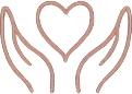 Pair of hands cradling a heart in mauve line art representing whole-body wellness.